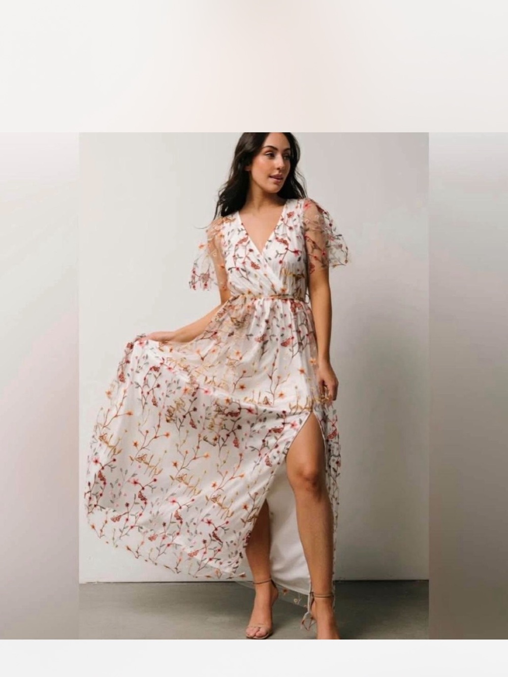 Baltic Born White Floral V-Neck Maxi Dress with Slit